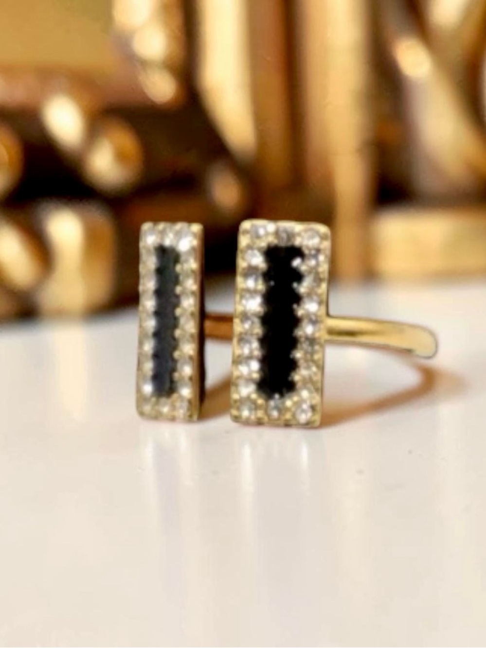 Kate Spade Raise the Bar Pavé Crystal Black Enamel Ring